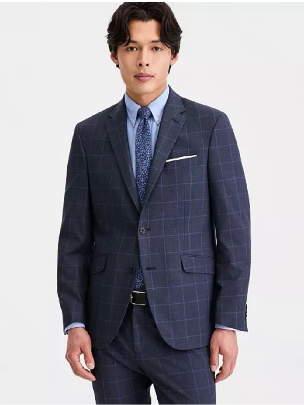 Kenneth Cole Reaction Windowpane Slim-Fit Techni-Cole Suit JACKET + PANTS NWT